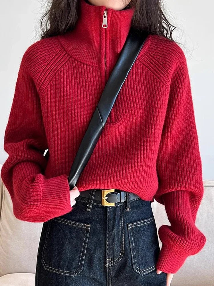 Loose Short Zipper Sweater - Autumn/Winter Pullover Style - Trendorya