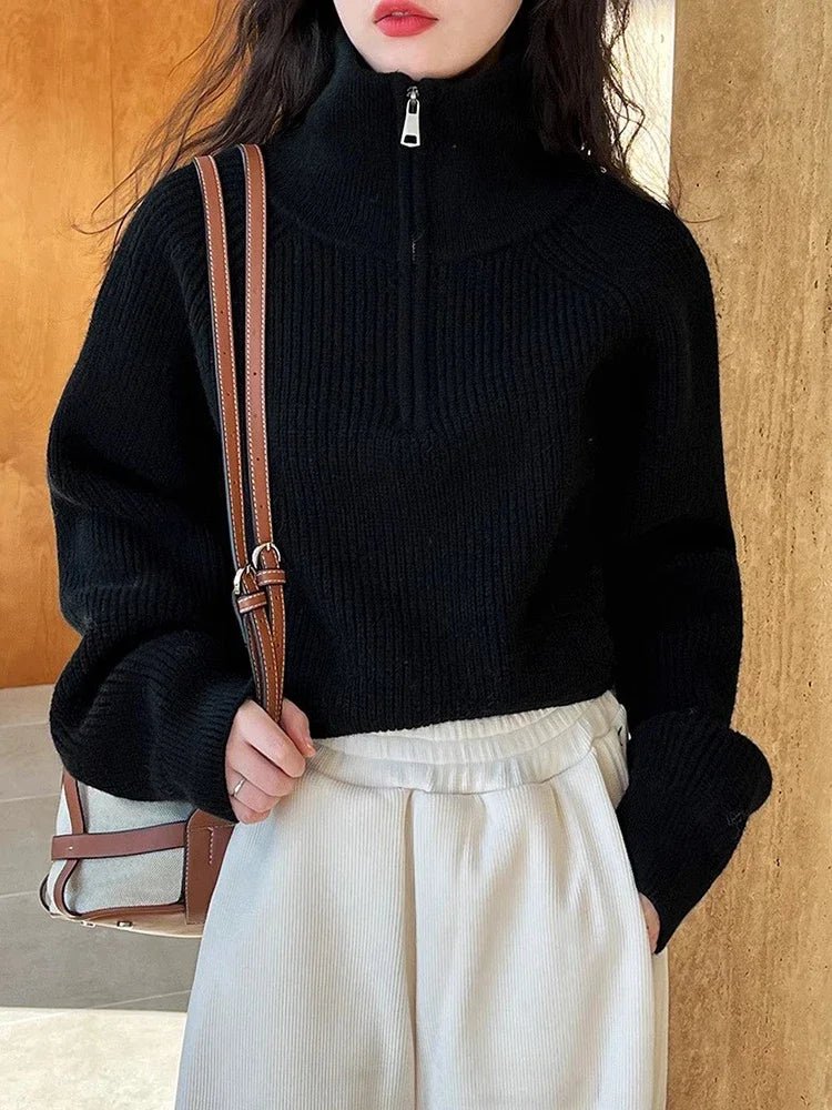 Loose Short Zipper Sweater - Autumn/Winter Pullover Style - Trendorya